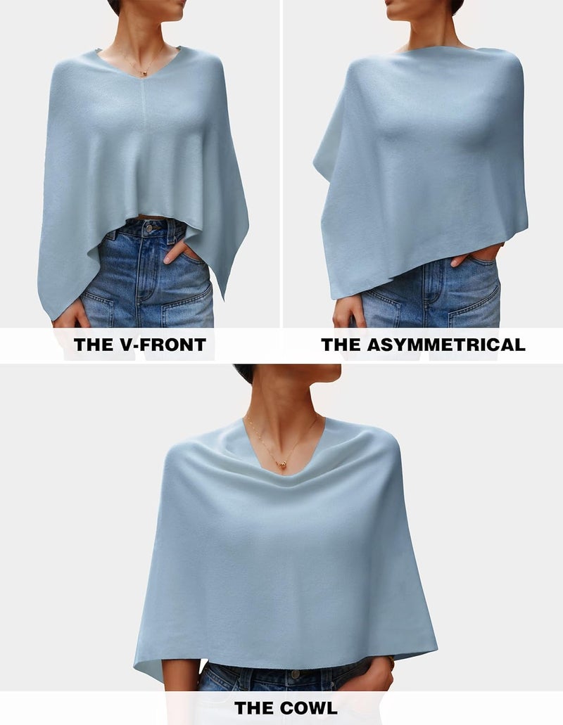 Puli Women Capri Poncho Sweater Slimming Fit Cropped Versatile Shawl Soft Knit Wraps Cowl Neck Short Tops - Image 4